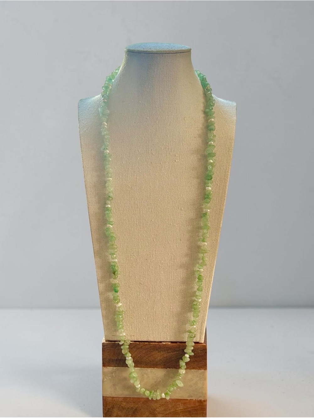 Aventurine Chip and Rice Pearl Necklace